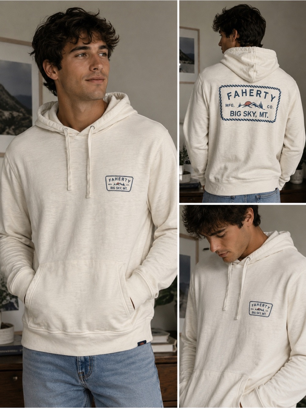 Faherty Big Sky Montana Organic Cotton Slub Hoodie Cream L